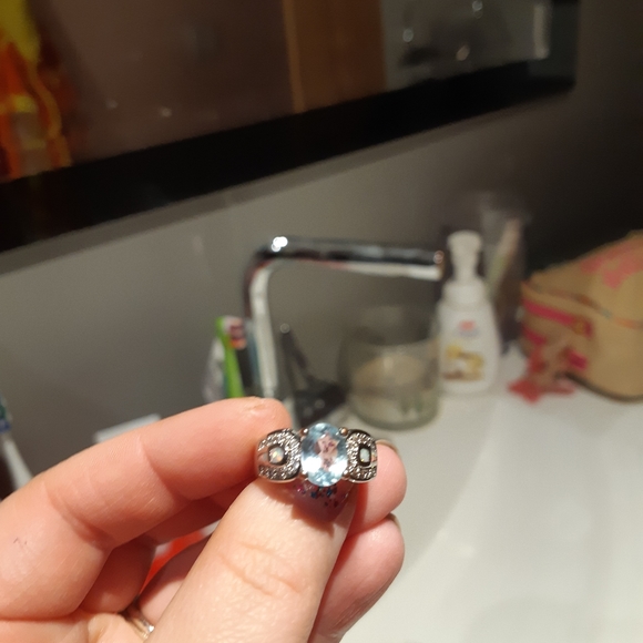Sterling silver, blue topaz and opal ring - Picture 2 of 3